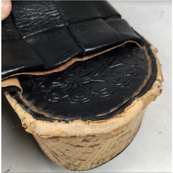 Born Women's Wedge Cork Sandals Slip-On Leather Open Toe Black Size 6 - Picture 10 of 12